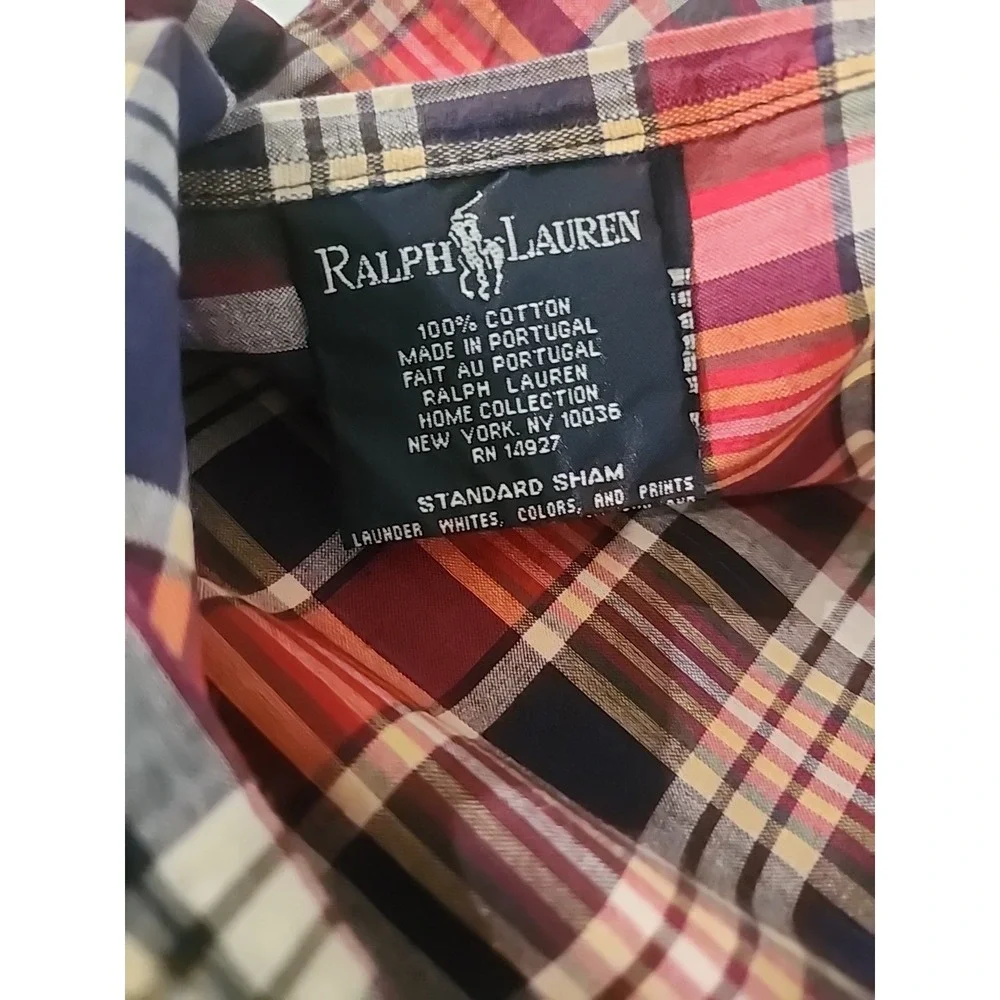 VTG 2/Ralph Lauren Kennebunkport Madras Tartan Plaid Standard Shams Red Navy VGC